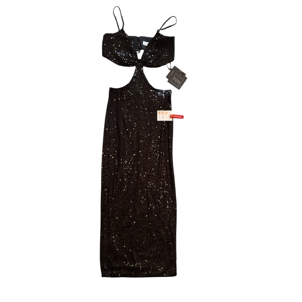 Mac Duggal Cutout Waist Sequin Sleeveless Open Back Long Dress Black Size 2 NWT - Picture 2 of 15